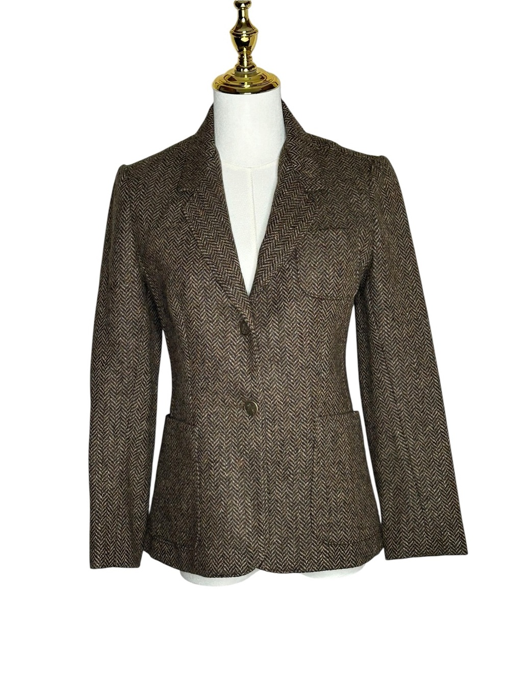 Jordache Vintage Dark Academia Brown Herringbone Tailored Blazer Sz XS Preppy